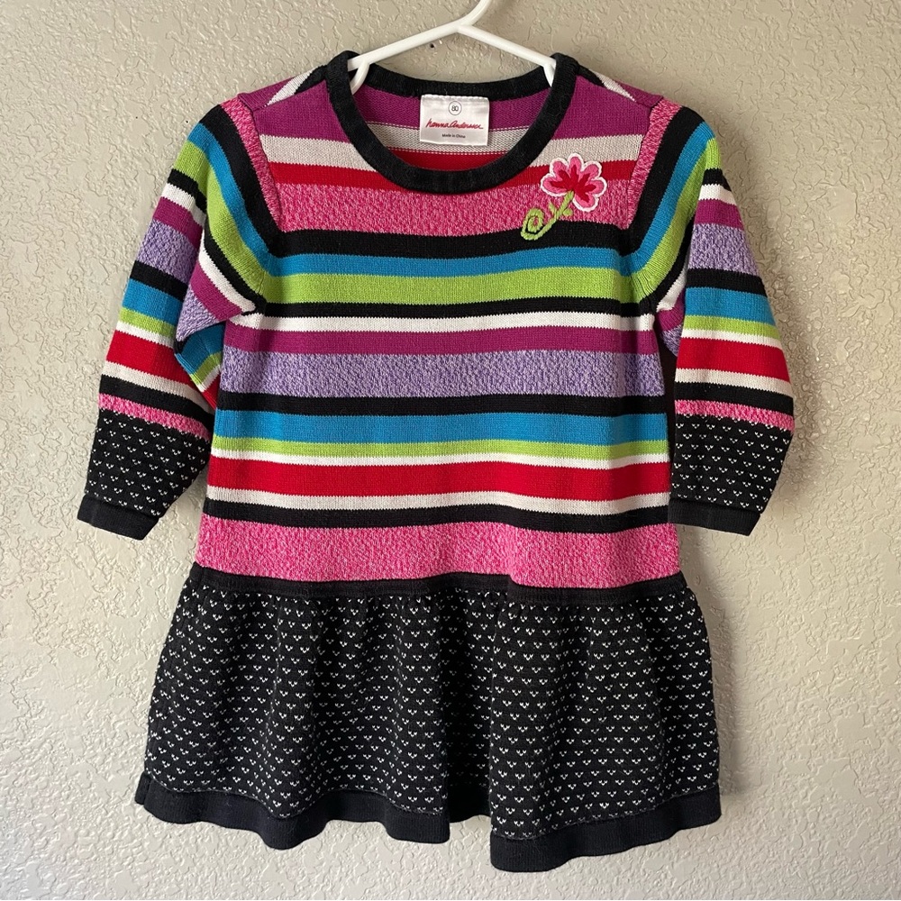 Hanna Andersson Girls 80 2T 100% Cotton Colorful Striped Flower Sweater Dress